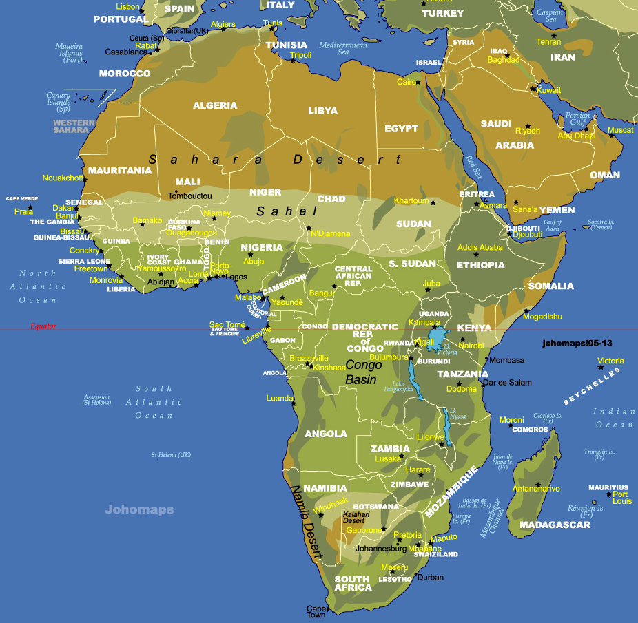 Physical and Administrative Map of Africa