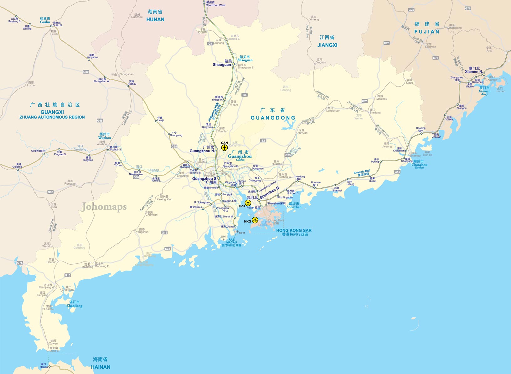广东省地图 Rail Map of Guangdong