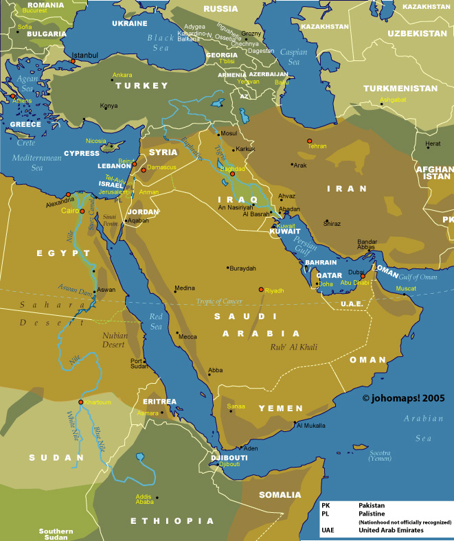 Physical and Administrative Map of Middle East