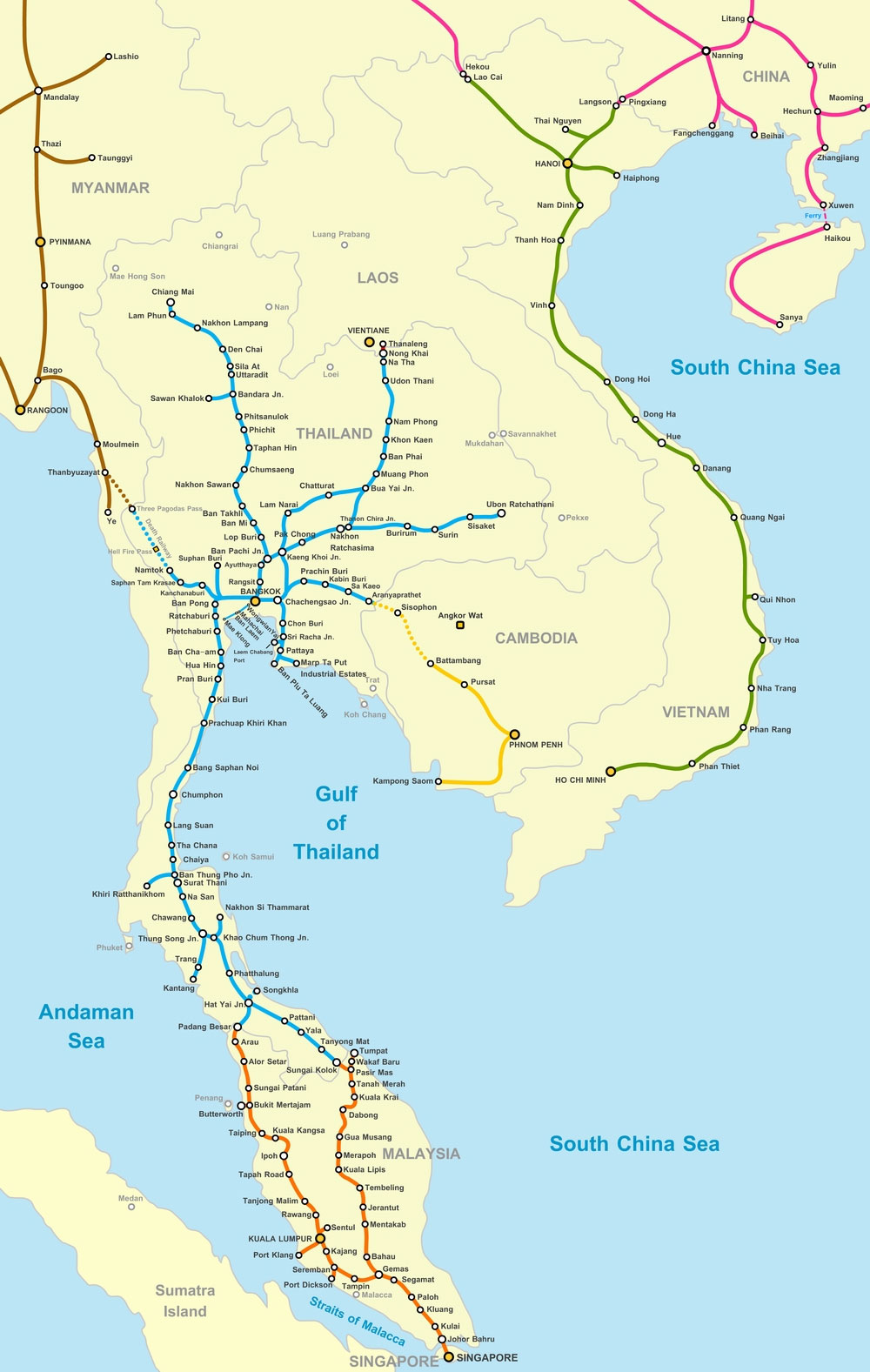 Rail Map of Southeast Asia (Indochina)