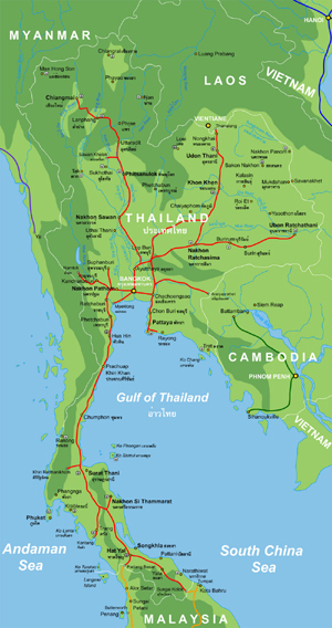 Topo and Rail Map of Thailand