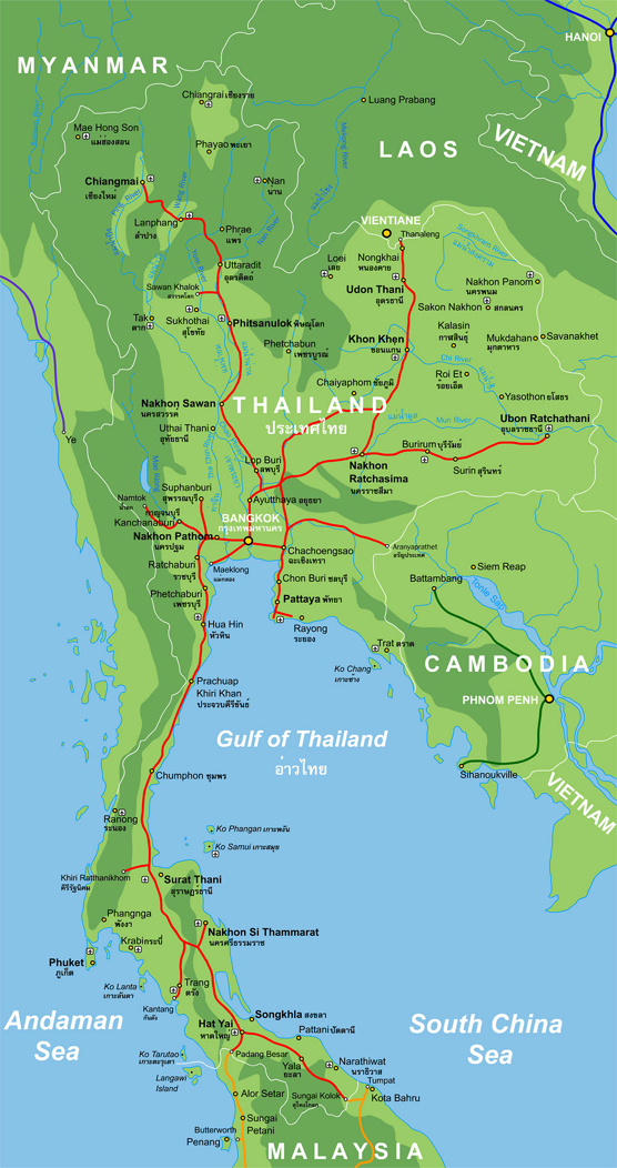 Topo and Rail Map of Thailand