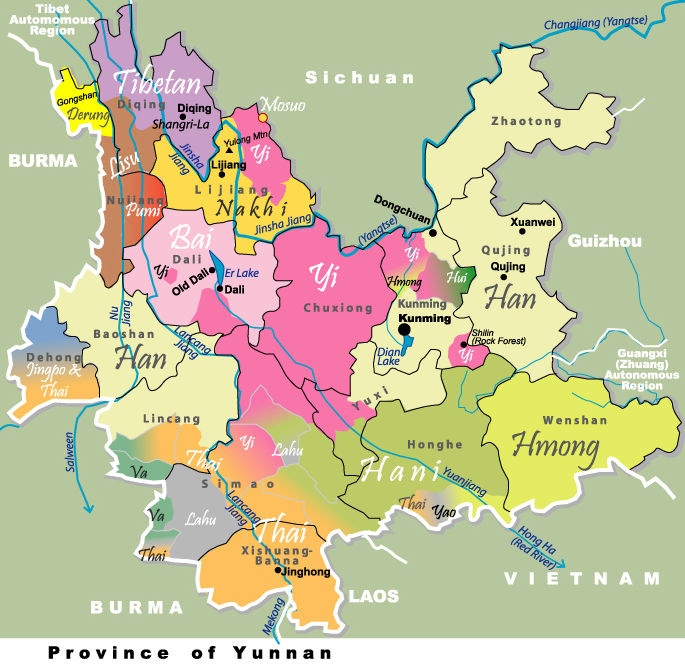 云南地图 Map of Yunnan