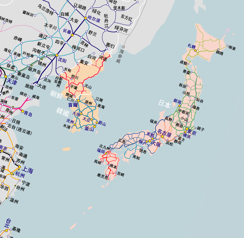 Rail Map of Japan and Korea