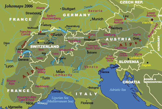 阿爾卑斯山脈地圖