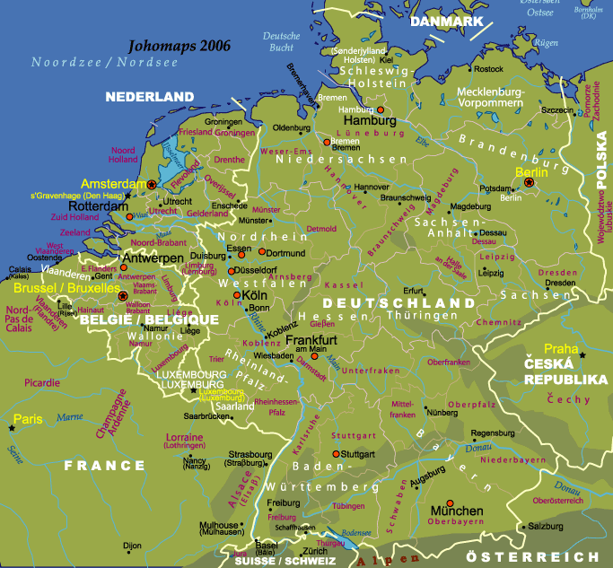 德國及比荷盧地圖 / Deutschland und Belgie Landkarte / Kaart van Benelux met Duitsland/ Carte d'Allemagne et Benelux