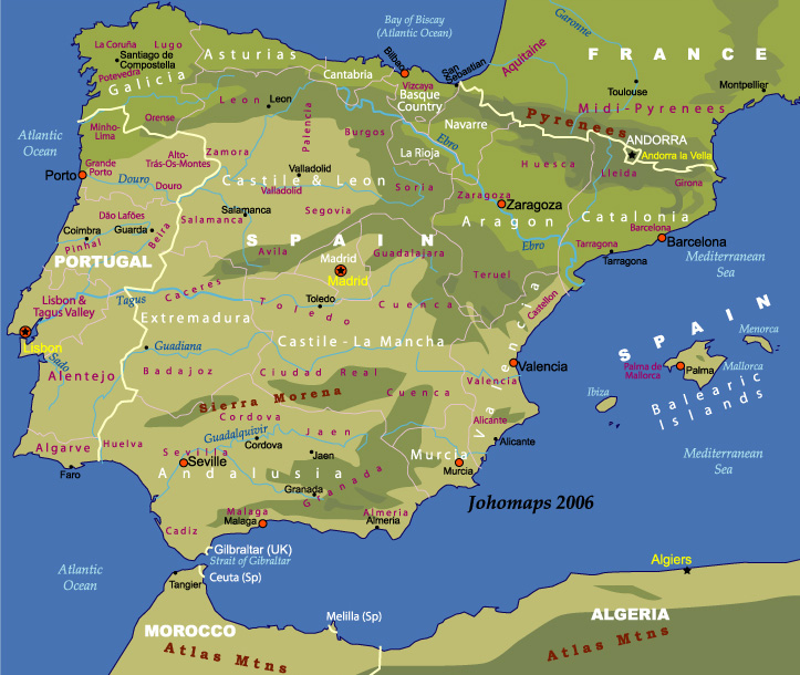 卓號地圖- 西班牙.葡萄牙地圖