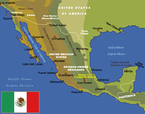墨西哥行政及地貌地圖