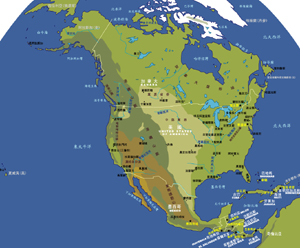 北美洲行政及地貌地圖