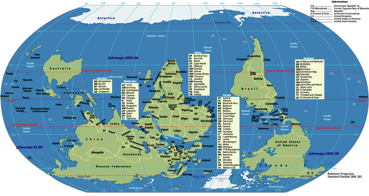 世界各國地圖(南方向上)