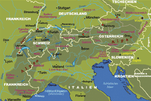 Map of the Alps / Carte des Alpes / Alpen Landkarte / Mappa delle Alpi