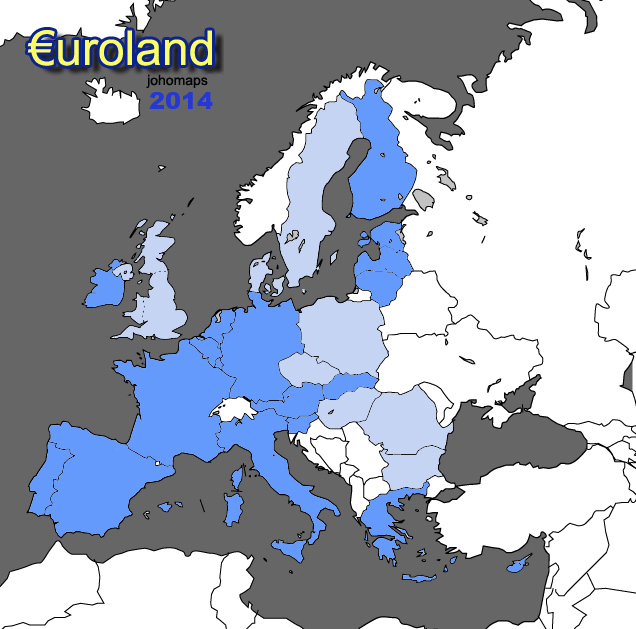 Map of Euro Countries and European Union Countries
