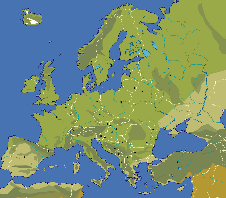 Blank Map Of Europe Rivers And Mountains