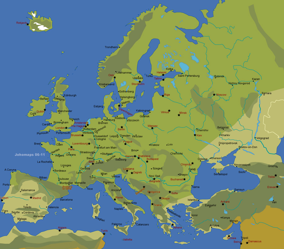 Map of European Cities - JohoMaps