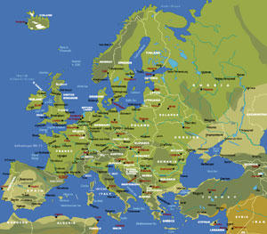 Physical and Administrative Map of Europe