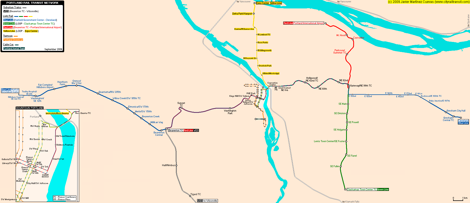 City Transit Map of Portland, OR