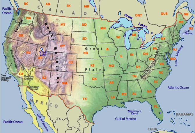 Physical and Administrative Map of US